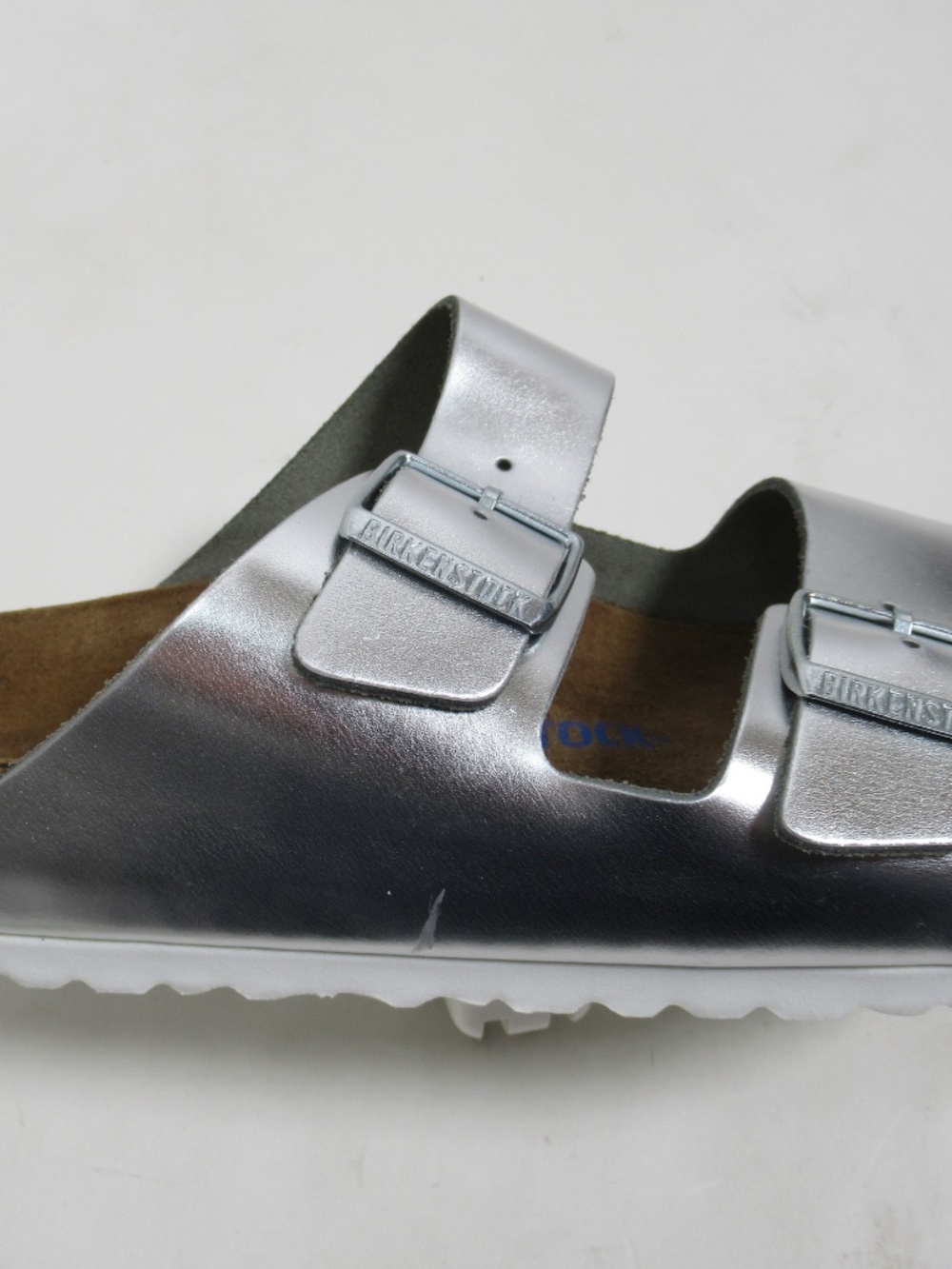 Birkenstock Unisex Arizona Soft Footbed Leather Metallic Silver 8 US M / 10 US L